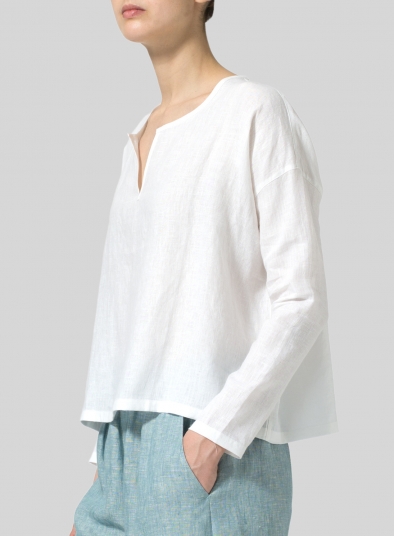 Linen V-neck Boxy Top