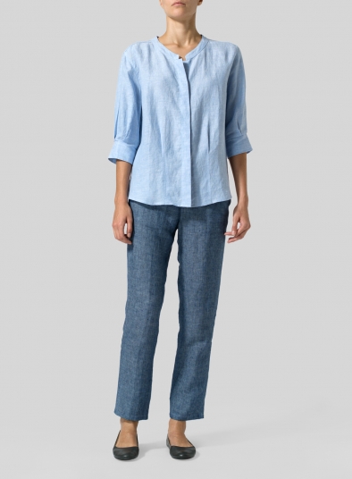 Linen Back Keyhole Blouse