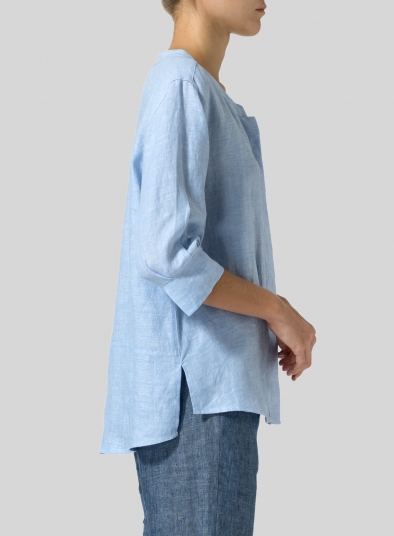 Linen Back Keyhole Blouse