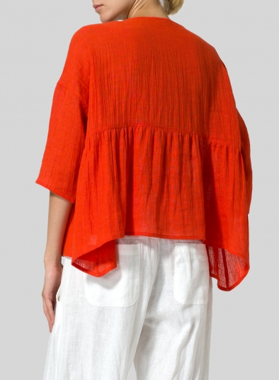 Linen Boxy Asymmetrical Hem Top