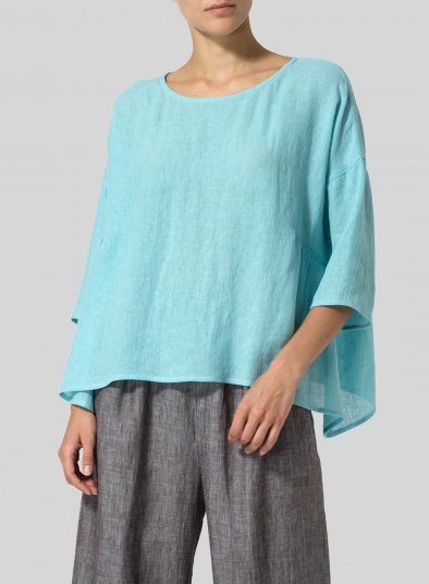 Linen Boxy Asymmetrical Hem Top