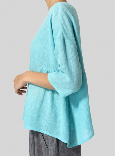 Linen Boxy Asymmetrical Hem Top