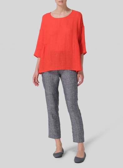 Linen Boxy Asymmetrical Hem Top