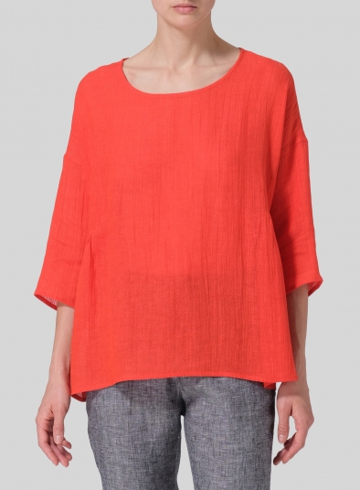 Linen Boxy Asymmetrical Hem Top