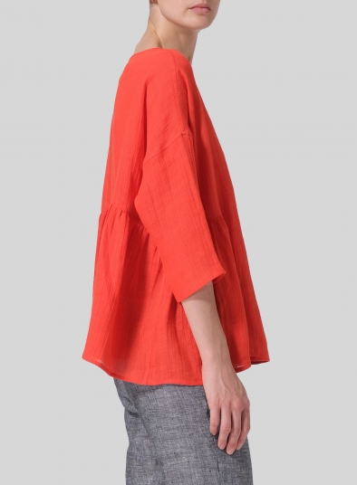 Linen Boxy Asymmetrical Hem Top