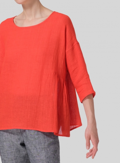 Linen Boxy Asymmetrical Hem Top