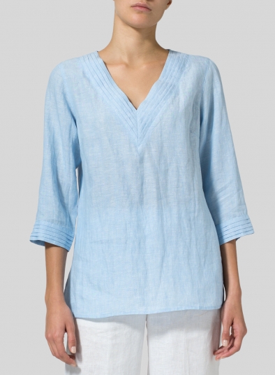 Linen V-neckline Pleated Top