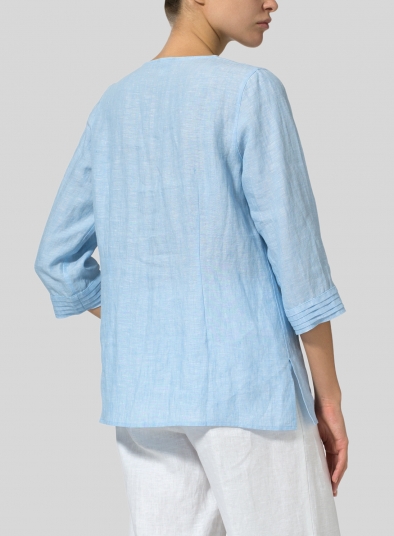 Linen V-neckline Pleated Top