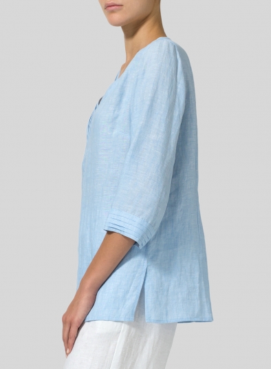 Linen V-neckline Pleated Top