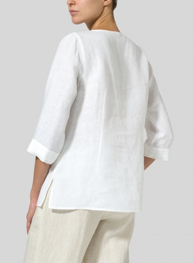 Linen V-neckline Pleated Top