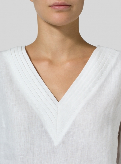 Linen V-neckline Pleated Top
