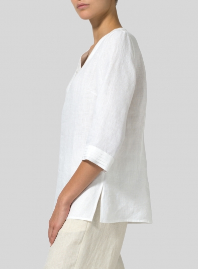 Linen V-neckline Pleated Top