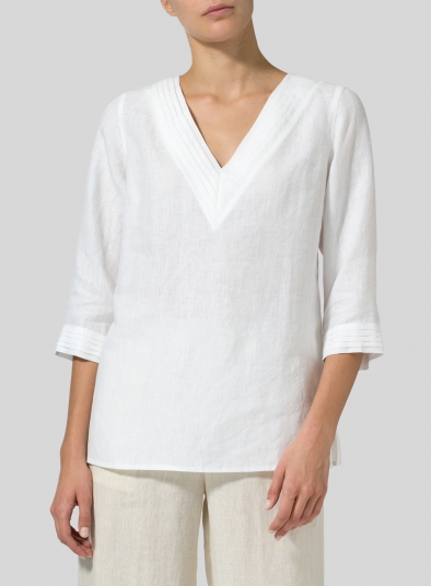 Linen V-neckline Pleated Top