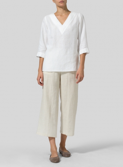 Linen V-neckline Pleated Top