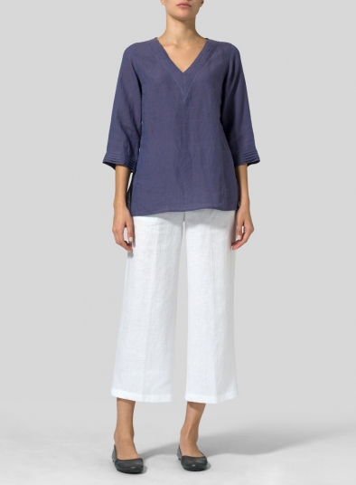 Linen V-neckline Pleated Top