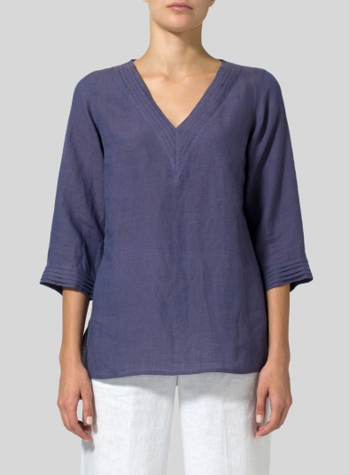 Linen V-neckline Pleated Top