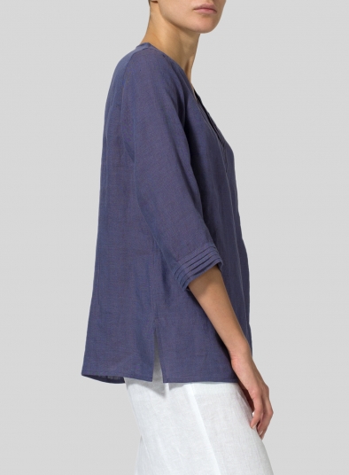 Linen V-neckline Pleated Top