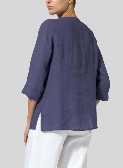 Linen V-neckline Pleated Top