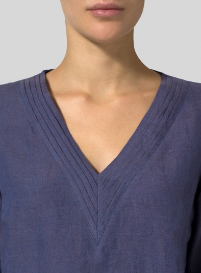 Linen V-neckline Pleated Top