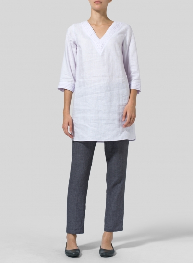 Linen V-neckline Pleated Tunics