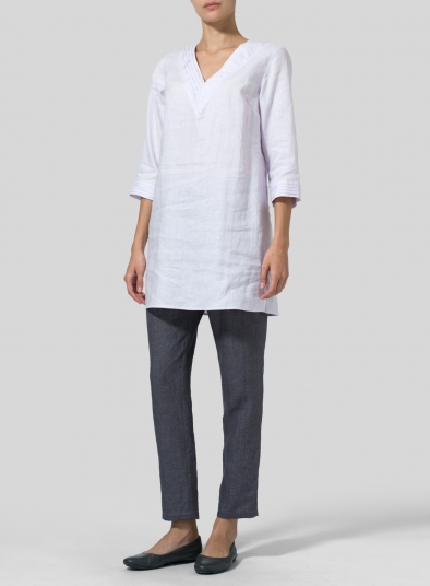 Linen V-neckline Pleated Tunics