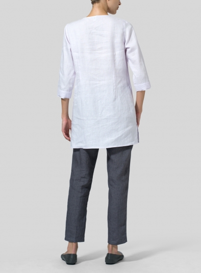 Linen V-neckline Pleated Tunics