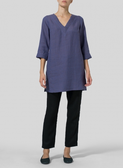 Linen V-neckline Pleated Tunics