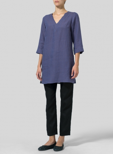 Linen V-neckline Pleated Tunics