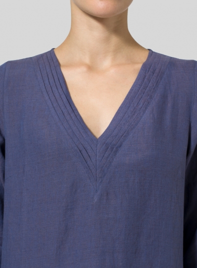 Linen V-neckline Pleated Tunics