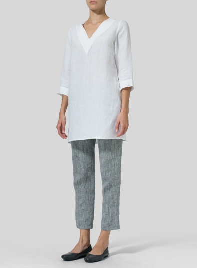 Linen V-neckline Pleated Tunics