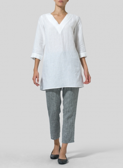 Linen V-neckline Pleated Tunics