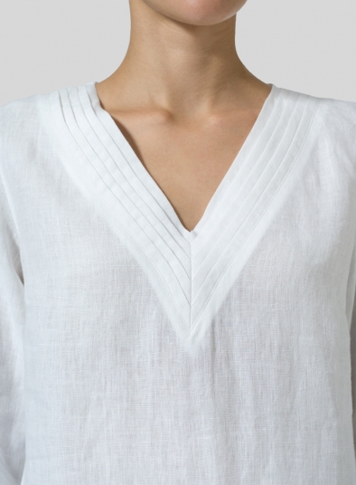 Linen V-neckline Pleated Tunics