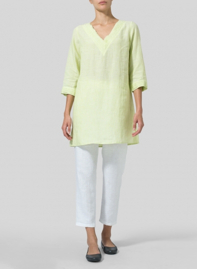 Linen V-neckline Pleated Tunics