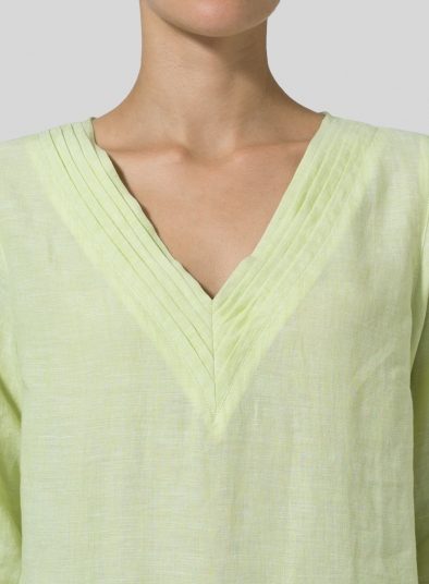 Linen V-neckline Pleated Tunics