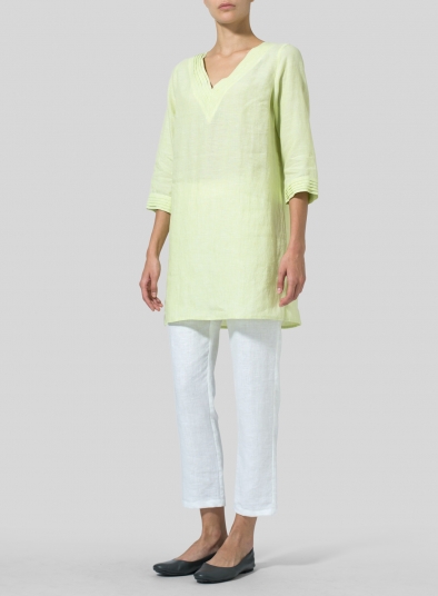 Linen V-neckline Pleated Tunics