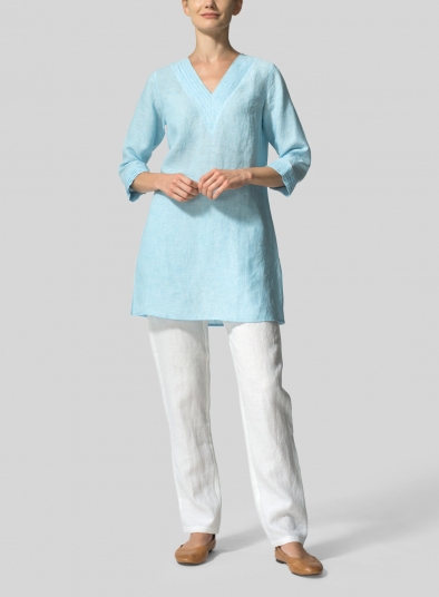 Linen V-neckline Pleated Tunics