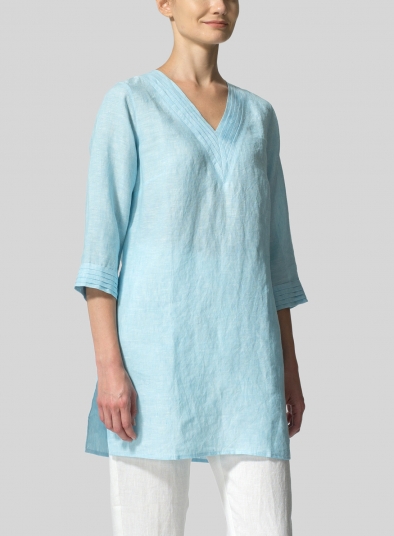 Linen V-neckline Pleated Tunics