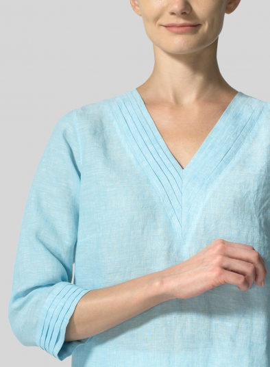 Linen V-neckline Pleated Tunics