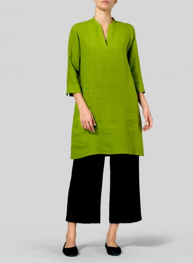 Linen V-neck Mandarin Collar Tunic