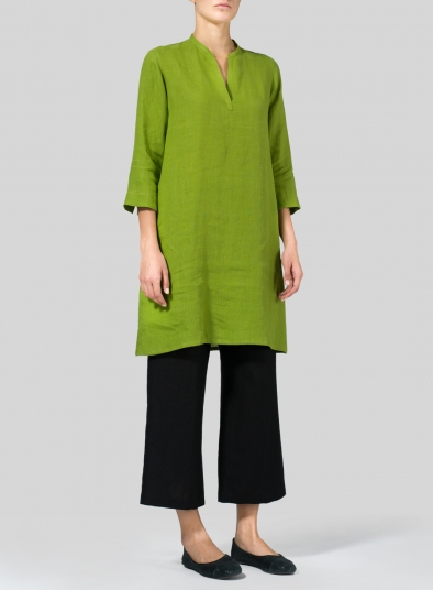Linen V-neck Mandarin Collar Tunic