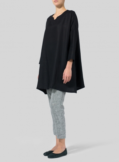 Linen Decolletage Neckline Long Tunic