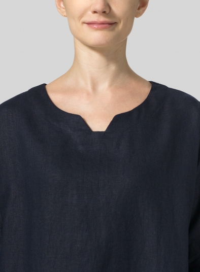 Linen Decolletage Neckline Long Tunic