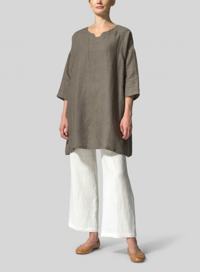 Linen Decolletage Neckline Long Tunic