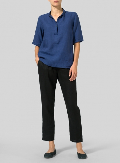 Linen Shirt Collar Blouse