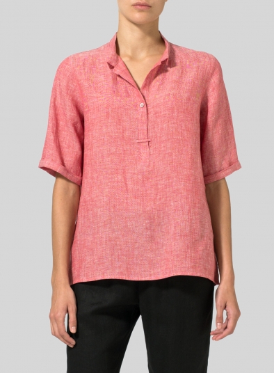 Linen Shirt Collar Blouse
