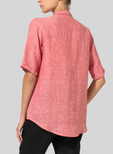 Linen Shirt Collar Blouse