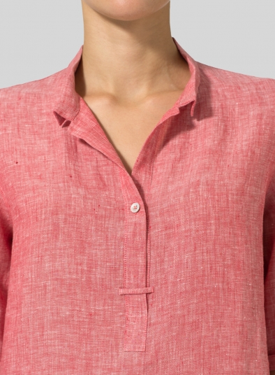 Linen Shirt Collar Blouse