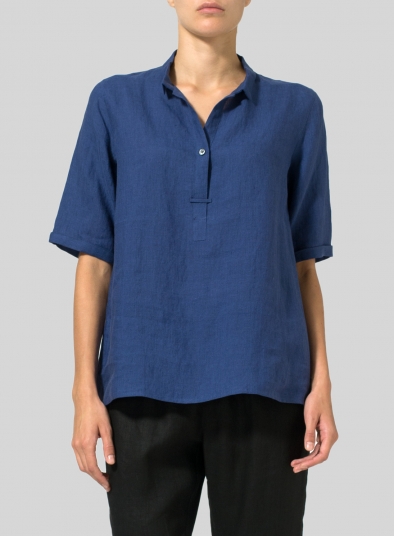 Linen Shirt Collar Blouse