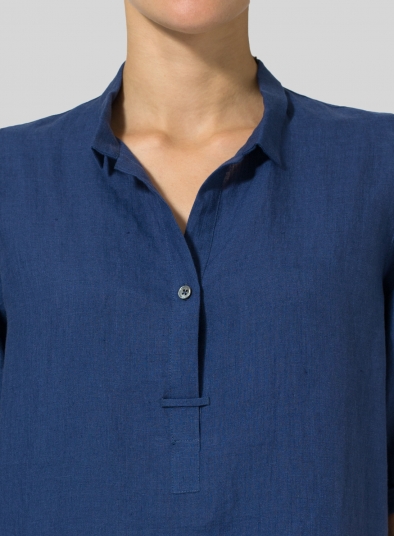 Linen Shirt Collar Blouse