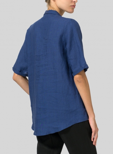 Linen Shirt Collar Blouse